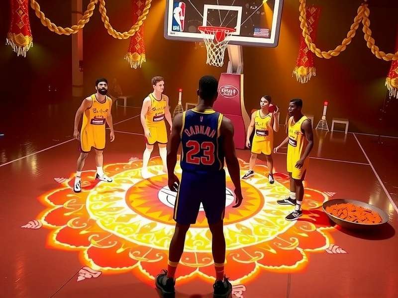 NBA 2K25 Pro League Diwali Special - Players in rangoli-themed uniforms on a lit-up court